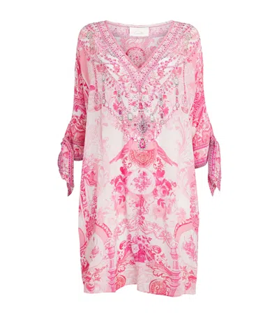 Camilla Silk Embellished Mini Kaftan In Multi