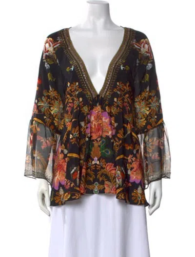 Pre-owned Camilla Silk Floral Print Blouse In Black