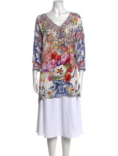 Pre-owned Camilla Silk Floral Print Tunic In Blue