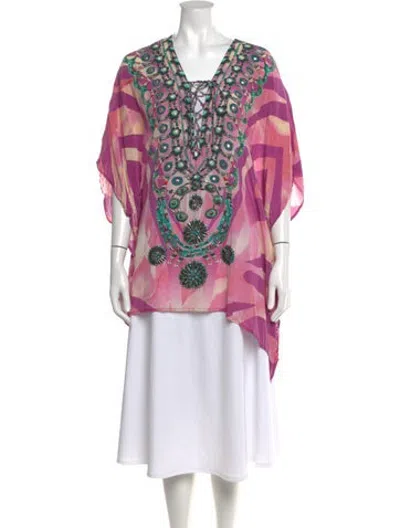 Pre-owned Camilla Silk Floral Print Tunic In Blue