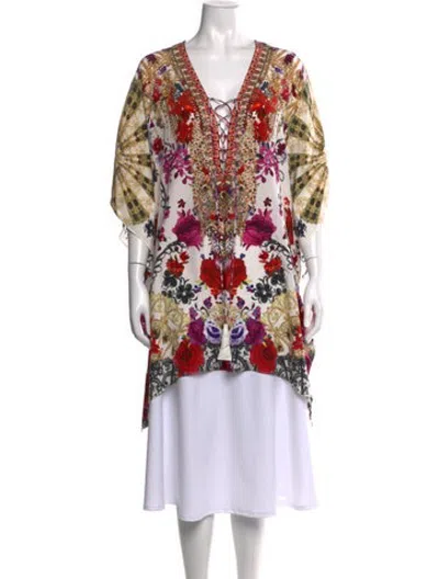 Pre-owned Camilla Silk Floral Print Tunic W/ Tags In Neutrals