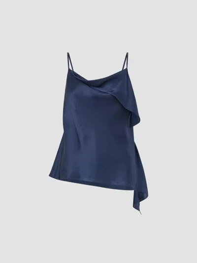 Camilla Women's Draped Silk Asymmetric Top In Navy Blue