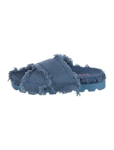Pre-owned Camper Denim Raw-edge Trim Slides In Blue