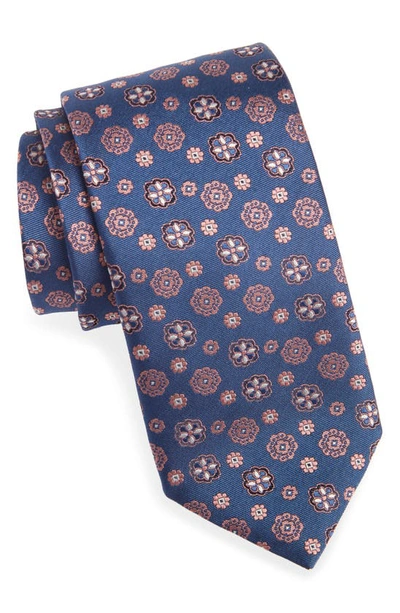 Canali Floral Medallion Silk Tie In Blue