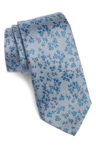 Canali Floral Silk Tie In Blue