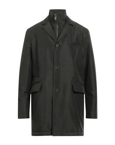 Canali Man Overcoat & Trench Coat Dark Green Size 44 Polyester, Lambskin