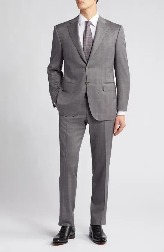 Costume Homme Canali Slim Fit En Laine à Carreaux - Taille 40 Regular - Marron Clair - Neuf Avec Étiquettes