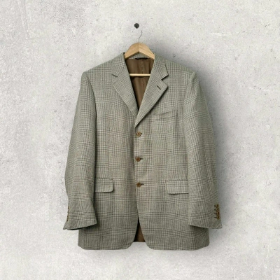 Pre-owned Canali Silk Linen Wool Blend Grey Check Blazer Jacket