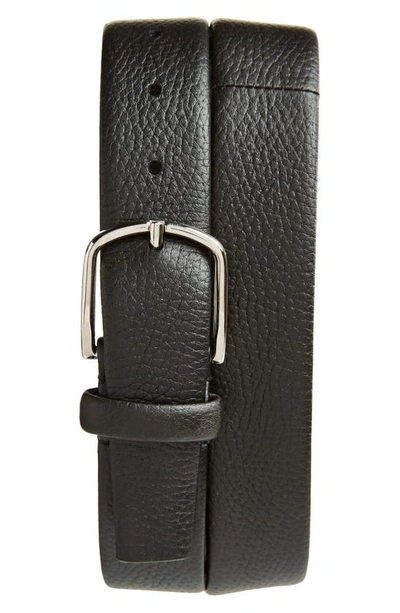 Canali Tubular Pebbled Deerskin Belt In Black