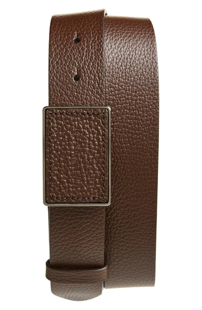 Canali Tumbled Calfskin Leather Belt In Brown