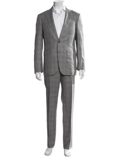Pre-owned Canali Wool Plaid Print Two-piece Blazer In Grey