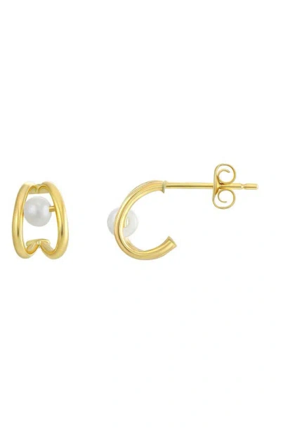 Candela Jewelry 14k Gold 2mm Imitation Pearl J-huggie Earrings