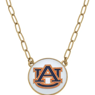 Canvas Style Auburn Tigers Enamel Disc Pendant Necklace In Gold