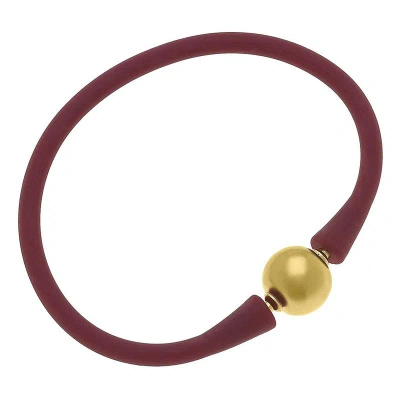 Canvas Style Bali 24k Gold Plated Ball Bead Silicone Bracelet In Burgundy In Red