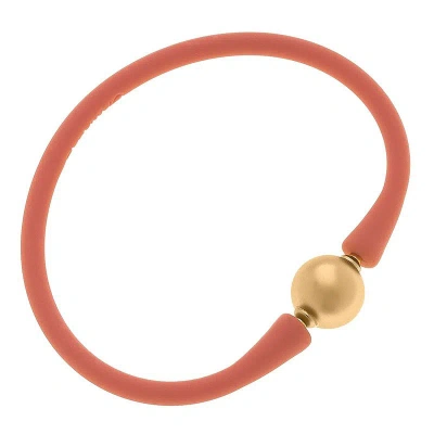 Canvas Style Bali 24k Gold Plated Ball Bead Silicone Bracelet In Coral In Brown