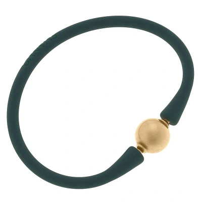 Canvas Style Bali 24k Gold Plated Ball Bead Silicone Bracelet In Hunter Green