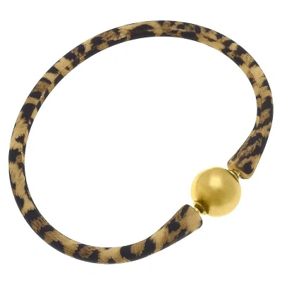 Canvas Style Bali 24k Gold Plated Ball Bead Silicone Bracelet In Leopard Print In Yellow