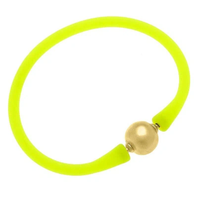 Canvas Style Bali 24k Gold Plated Ball Bead Silicone Bracelet In Neon Yellow