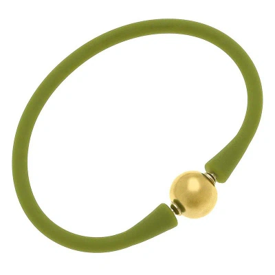Canvas Style Bali 24k Gold Plated Ball Bead Silicone Bracelet In Peridot In Green