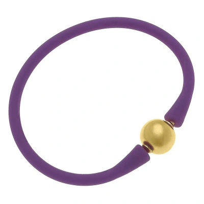 Canvas Style Bali 24k Gold Plated Ball Bead Silicone Bracelet In Purple