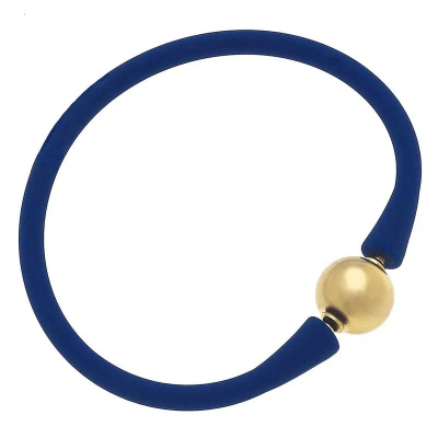 Canvas Style Bali 24k Gold Plated Ball Bead Silicone Bracelet In Royal Blue