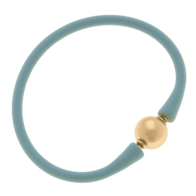 Canvas Style Bali 24k Gold Plated Ball Bead Silicone Bracelet In Sea Foam Green