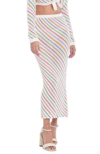 Capittana Bruna Stripe Crochet Cover-up Skirt In Multicolor White