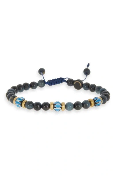 Caputo & Co Beaded Slider Bracelet In Blue Tiger Eye