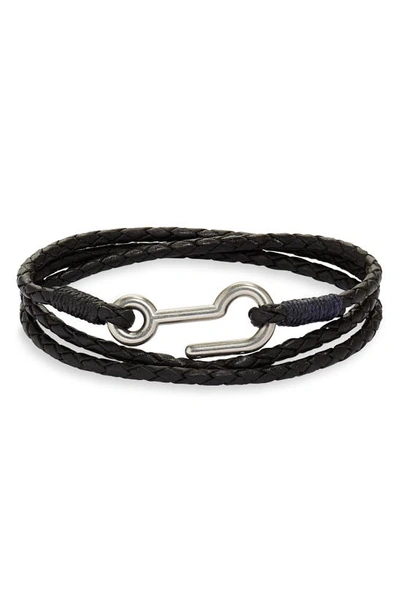 Caputo & Co Braided Leather Triple Wrap Bracelet In Black