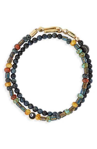 Caputo & Co Evil Eye Semiprecious Beaded Double Bracelet In Black