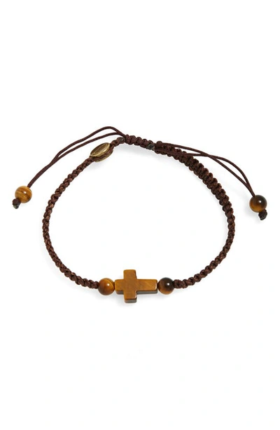 Caputo & Co Tiger's-eye Cross Macrame Bracelet In Brown