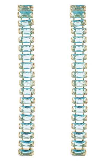 Cara Baguette Crystal Linear Drop Earrings In Blue