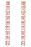 Cara Baguette Crystal Linear Drop Earrings In Pink