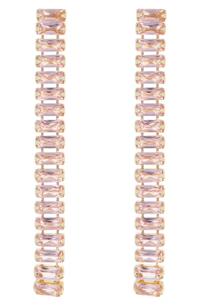 Cara Baguette Crystal Linear Drop Earrings In Pink