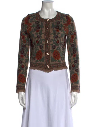 Pre-owned Cara Cara Floral Print Crew Neck Sweater In Brown