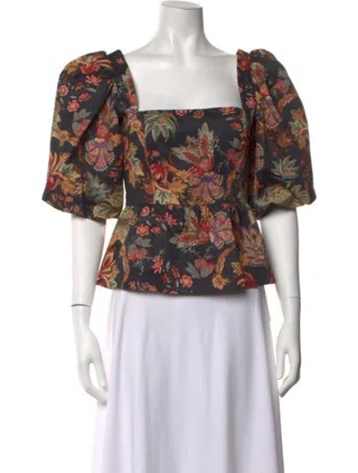 Pre-owned Cara Cara Floral Print Square Neckline Blouse In Black