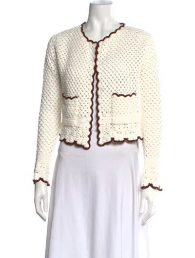 Pre-owned Cara Cara Patterned Open Front Sweater In White