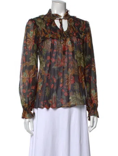 Pre-owned Cara Cara Silk Floral Print Blouse In Brown