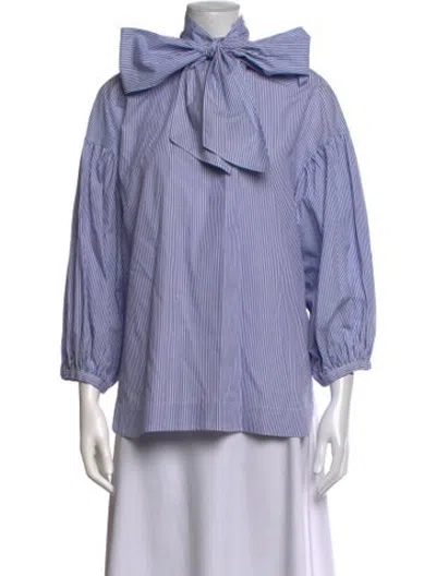 Pre-owned Cara Cara Striped Tie Neck Blouse In Blue