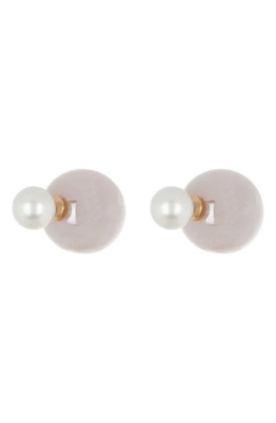 Cara Imitation Pearl Front/back Stud Earrings In Pink