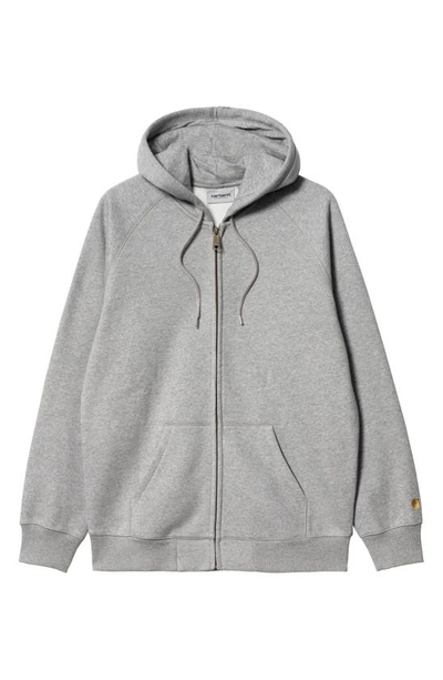 Carhartt Chase Cotton Blend Zip-up Hoodie In Grey Heather / Gold