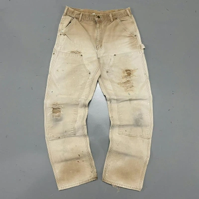 Pre-owned Carhartt X Vintage Crazy Vintage 90's Carhartt Distressed Faded Double Knees In Beige