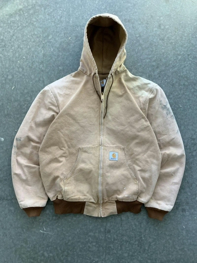 Pre-owned Carhartt X Vintage Crazy Vintage 90's Faded Painter Carhartt Hooded Jacket In Tan