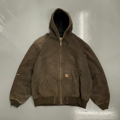 Pre-owned Carhartt X Vintage Crazy Vintage Carhartt Hooded Jacket Faded Brown Distressed