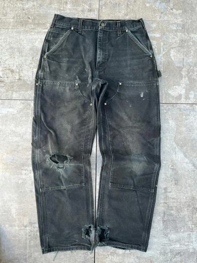 Pre-owned Carhartt X Vintage Perfect Faded Carhartt Double Knee Pants In Black
