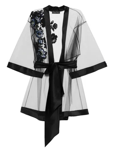 Carine Gilson Embroidered Short-sleeves Robe In Black