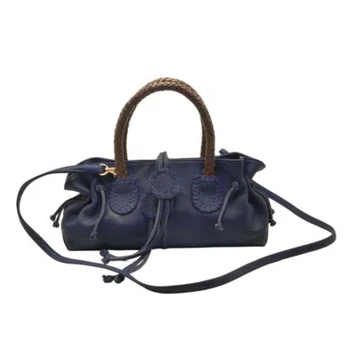 Carlos Falchi Mini Satchel Leather Bag In Blue