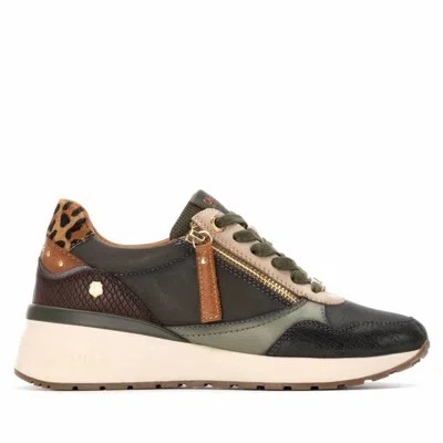 Carmela Women's Leather Wedge Lace-up Sneaker In Khaki In Multi