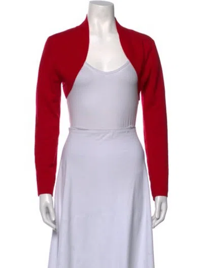 Pre-owned Carmen Marc Valvo Cashmere Open Front Sweater In Red
