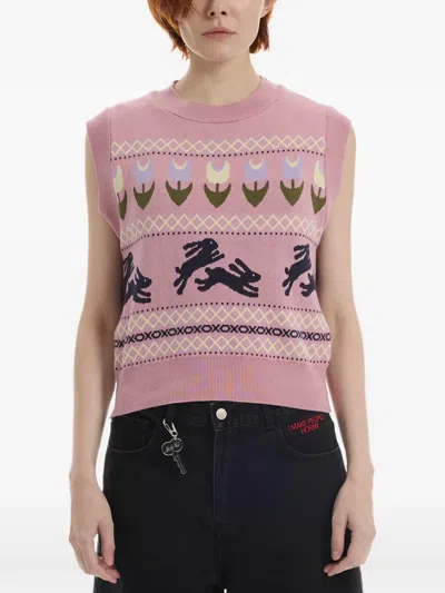 Carne Bollente Somebunny To Love Intarsia-knit Cotton Sweater In Pink